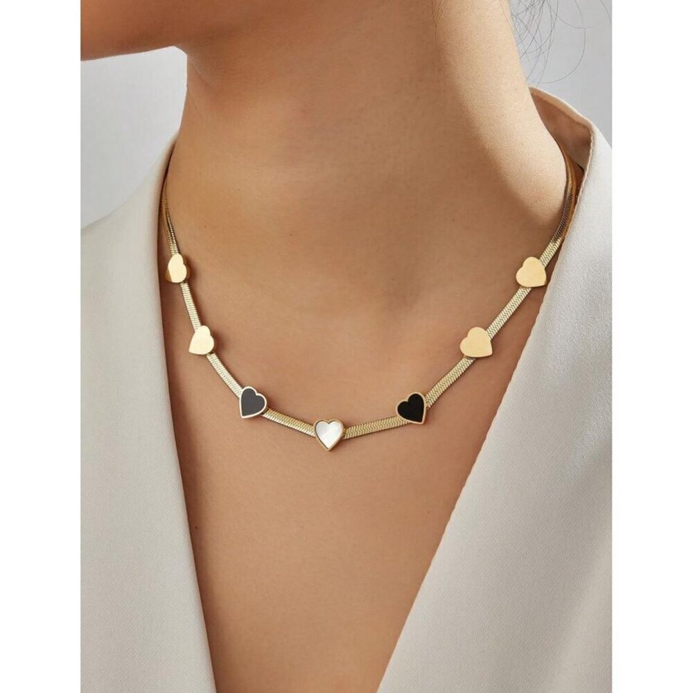 18k Golden Plated Stainless Steel Seven Heart Necklace